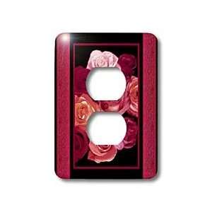   pink roses with red damask ribbon trim   Light Switch Covers   2 plug