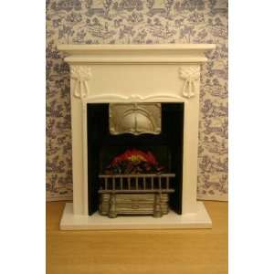    Dollhouse Miniature White Wood Fireplace with Embers Toys & Games