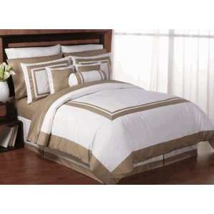  White & Taupe Hotel Spa Collection Queen 6 Piece Duvet Set 