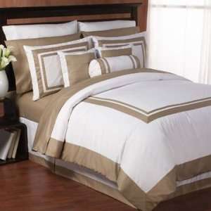  White and Taupe Hotel Duvet Comforter Cover 6 pc Bedding 
