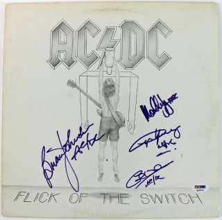 AC/DC (4) ANGUS YOUNG MALCOM JOHNSON & WILLIAMS SIGNED ALBUM COVER PSA 