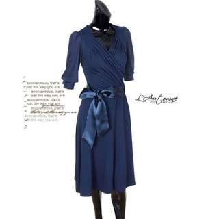   Wrapped V neck Tunic Knee Length Career Dress Waistband 1746  