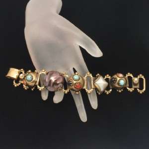 Vintage Chunky Busy Bracelet Glass Cabs + More  