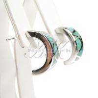 Silver Lab Created Green Opal Half Hoop Post Earring  