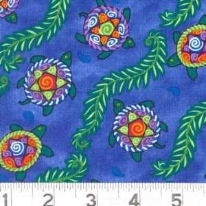  45 Wide Fresh Water Floating Turtles Blue Fabric By The 