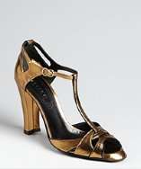 Celine gold leather t strap sandals style# 318961401