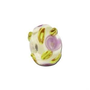 14mm Clear with Purple Flowers and Green Leaves Rondelle Glass Beads 