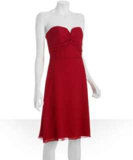 Nicole Miller ruby red georgette strapless sweetheart dress   