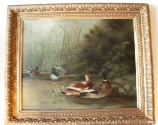 Antique PA Oil on Canvas Mallard Duck Painting  