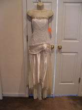  Formals Vintage whT satin sequin ballroom Stage Gown small FLAW