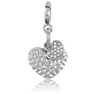  Its Charming Sterling Silver Hammered Heart with CZ charm 