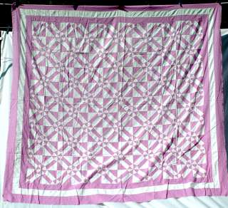 ANTIQUE VIOLET & WHITE SQUARE AND COMPASS QUILT TOP  