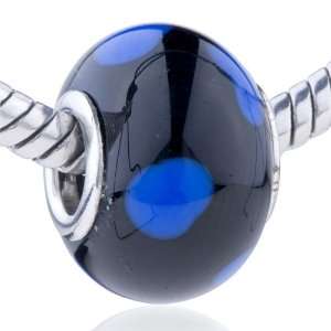  Murano Glass Bead Black Murano Blue Dots Fit Pandora Bead 