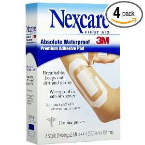 Nexcare Absolute Waterproof Premium Adhesive Pads, 2.375 x 4 inches, 5 