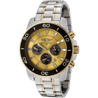 Invicta Mens Chronograph Stainless Steel 3 Eye Gold Dial Black Sub 