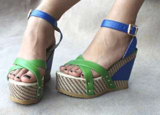 Women Girl Bohemian Sandals Shoes Platform High Heels Wedge Peep Toe 