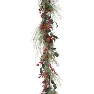  Holly & Berries Decorative Pine, Red Berry & Pod Unlit 