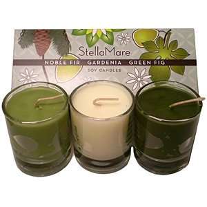 Stella Mare Natural Soy Candle Set of 3 Noble Fir, Gardenia & Green 
