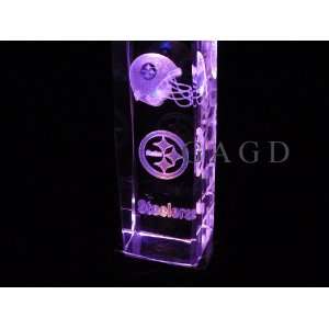 NFL PITTSBURGH STEELERS 6 INCH 3D LASER ETCHED CRYSTAL with LIGHT BASE
