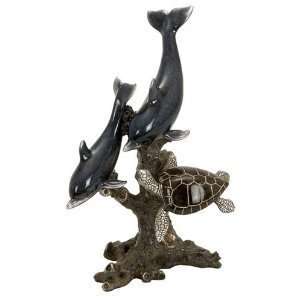  Dolphins And Sea Turtle Cold Cast Statue Sculpture