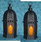 Two (2) amber glass moroccan hanging candle lanterns
