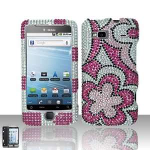  HTC T Mobile G2 , Pink Big Flowers FPD Diamond Case 