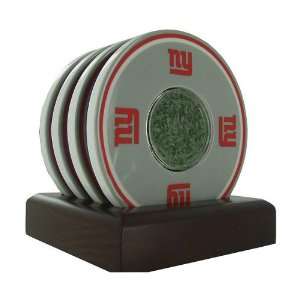  New York Giants 4 pack Coaster Set with Game Used Turf 
