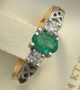 Celtic Knot Emerald & Diamond Engagement Ring Irish  