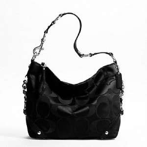 COACH BLACK HAND BAG PURSE SIGNATURE SATEEN CARLY WOMENS100 