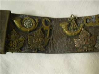 WW1 Leather HATE BELT or Souvenir Belt with 20 Badges  