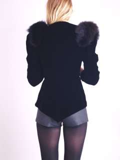 Vtg FOX FUR TAIL AVANT GARDE Couture Velvet PLUNGING V Dress Coat 