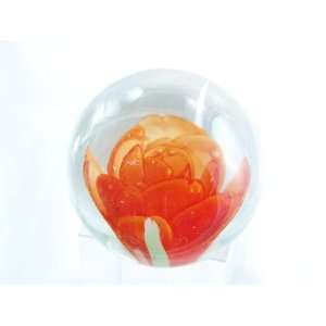  Murano Design Glass Orange Rose art Art Paperweight PW 019 