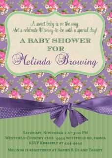 Vintage Purple Pink Green with Ribbon Shower invitation