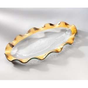  Ruffle oval platter Handmade glass 14 1/2 x 9 1/2 oval 