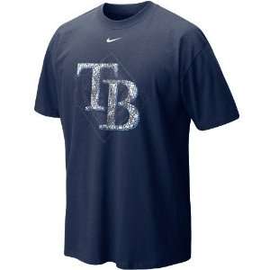  Nike Tampa Bay Rays Navy Blue Stacked Up T shirt Sports 