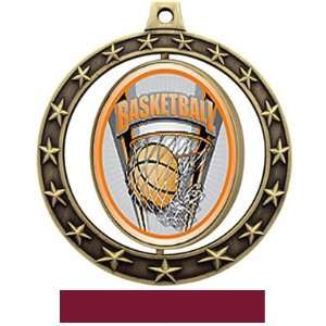   GOLD MEDAL / MAROON RIBBON 2.75 SPINNER PROSPORT MEDAL   BASKETBALL