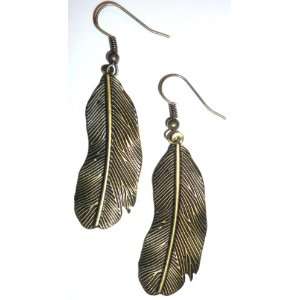  Metal Feather Earrings   Rusty Gold (1 1/2 Inches Long 