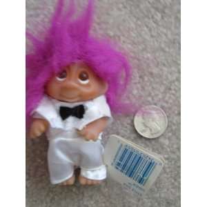   Norfin Troll White Tux Groom / Usher Troll with Purple Hair