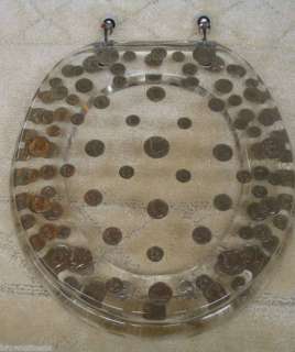 ELONGATED REAL US COINS MONEY LUCITE RESIN TOILET SEAT  