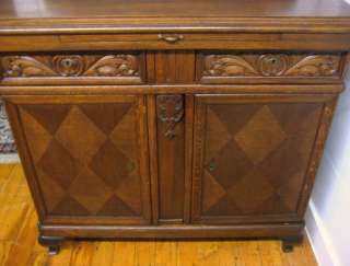 Antique Victorian Oak Inlay Sideboard or Server c 1800s  