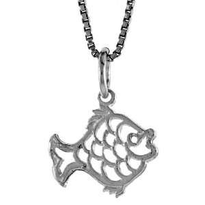  Sterling Silver 1/2 in. (13mm) Tall Cut out Fish Pendant Jewelry