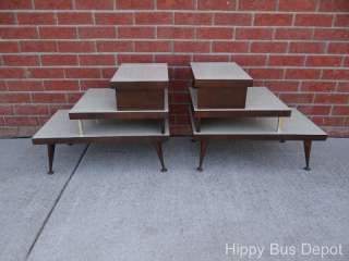 PAIR Mid Century Modern RETRO FUNKY 3 Tiered Step End Tables Vintage 