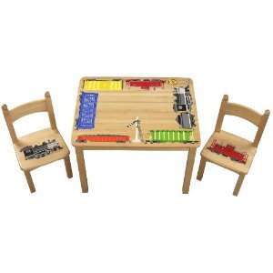  Ukid Solid Wood Train Table and Chair Set, Hand Painted 