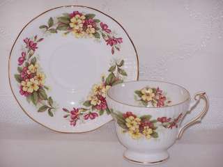 Queens Rosina Cup Saucer Fine Bone China Pink Yellow Wild Flowers 