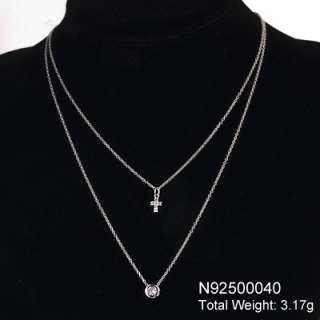 Sterling Silver CZ Cross or Heart Double Chain Necklace  