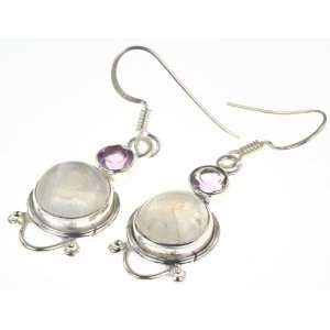  Silver RAINBOW MOONSTONE, AMETHYST Earrings, 1.5, 5.88g Jewelry