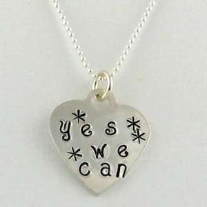 Yes We Can Hand Stamped Sterling Silver Heart Charm 18 Inch Bead Ball 