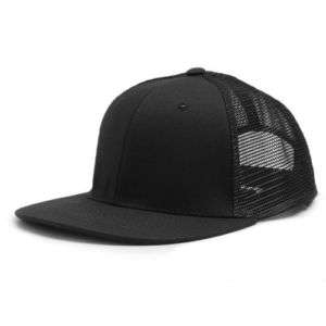 BLACK 6 PANEL MESH TRUCKER BASEBALL CAP HAT CAPS HATS  