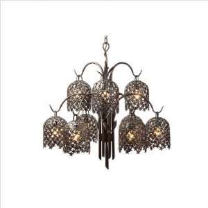   Nine Light Chandelier in Torched Metal with No Glass