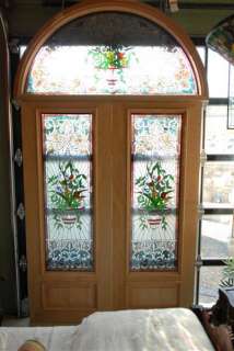 Leaded Glass Door Entry with Large Transom  
